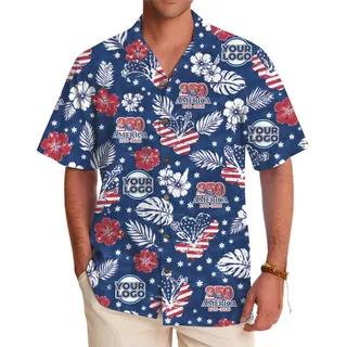 America 250 Red White Blue Floral Hawaiian Shirt With Custom Logo