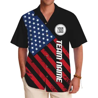 Custom Text And Logo Patriotic USA Hawaiian Shirt