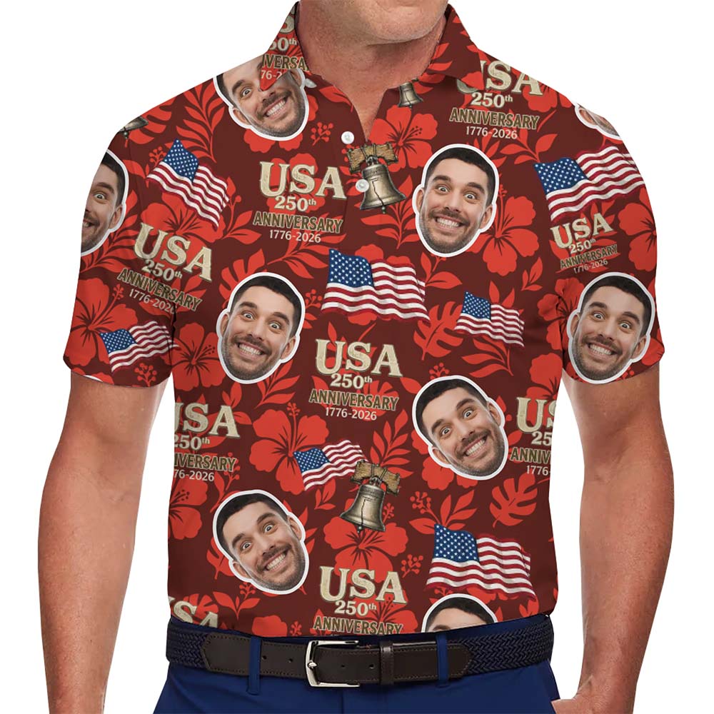 USA 250th Reunion Celebration Polo Shirt With Custom Face - variant image 1