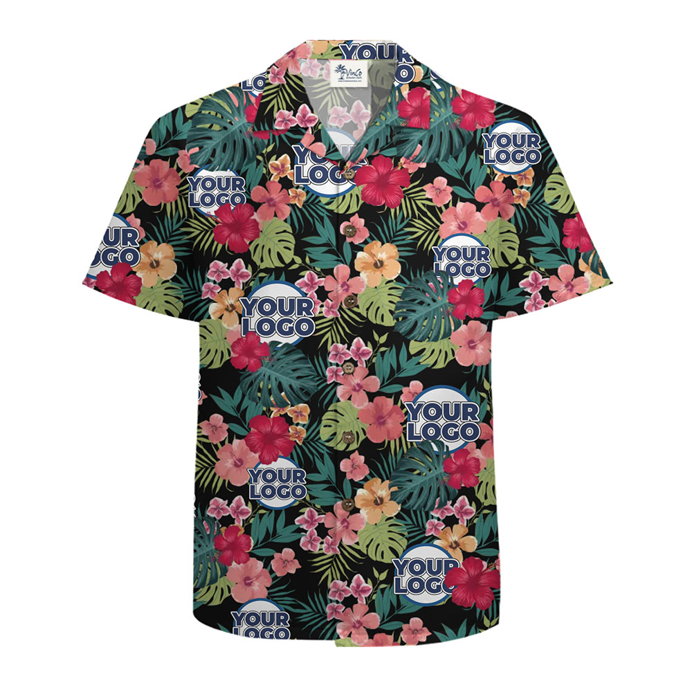 Paradise Floral Custom Logo Button Up Shirt With Preview