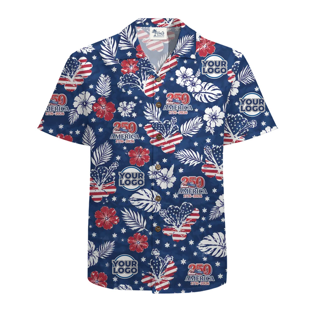 America 250 Red White Blue Floral Hawaiian Shirt With Custom Logo