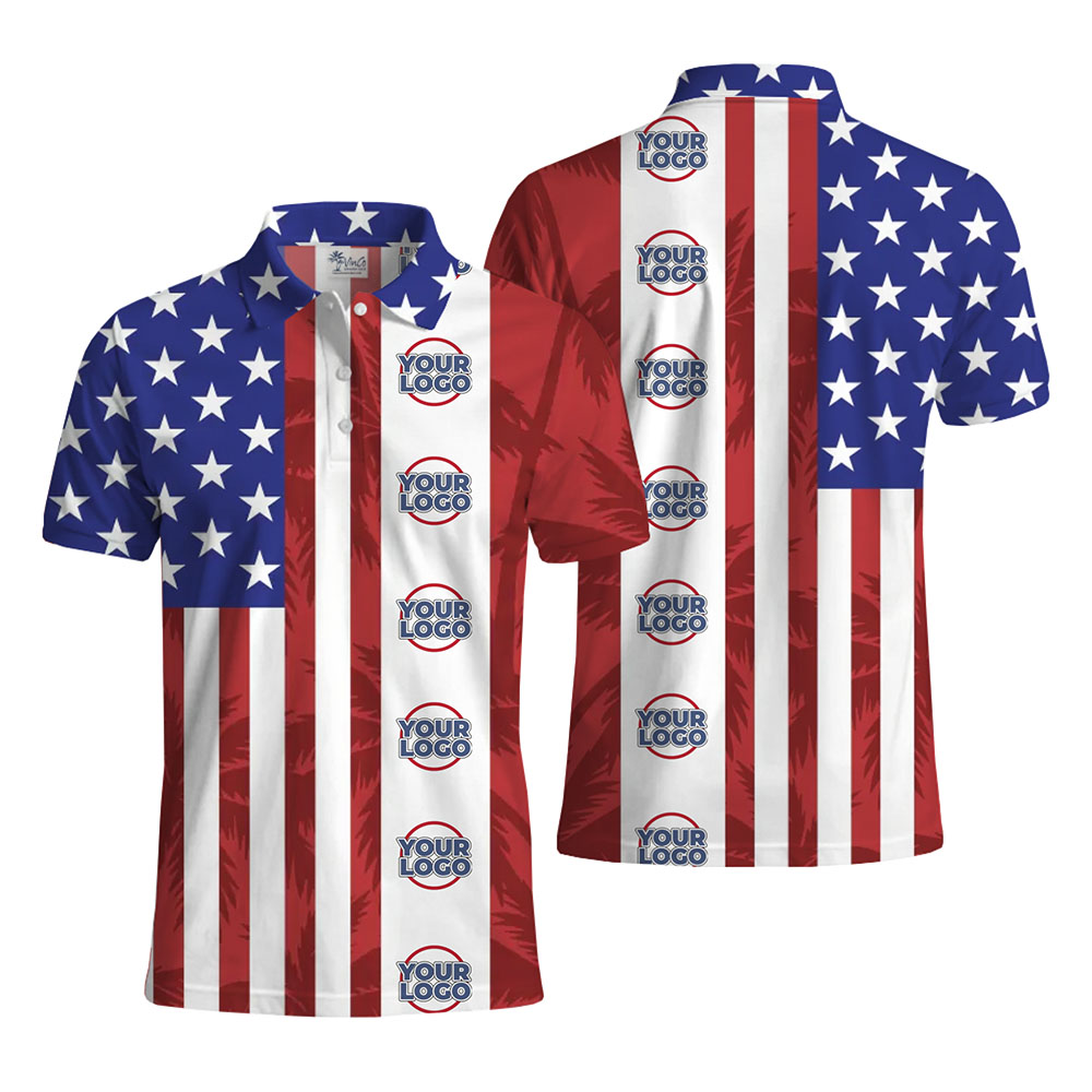 Company Pride American Flag Collared Polo Shirt With Custom Logo