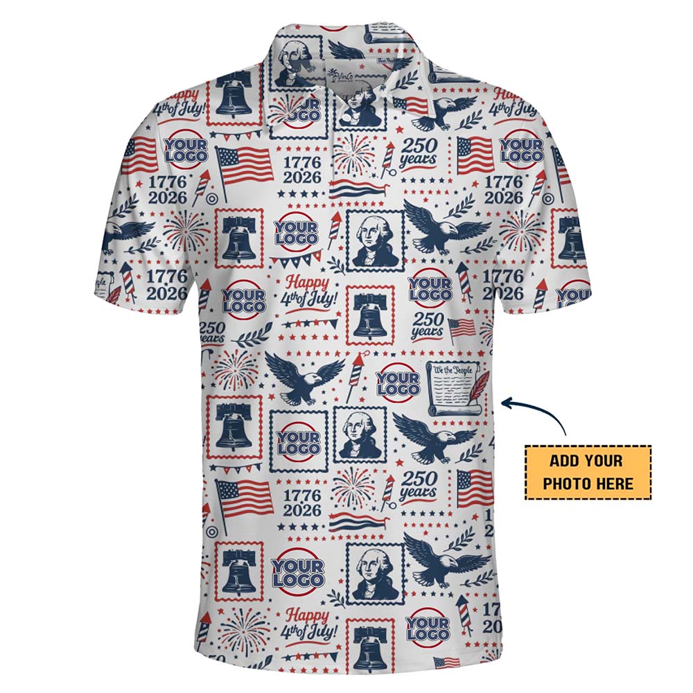 Patriotic Stamp Collection 250th Collared Polo Shirt With Custom Logo