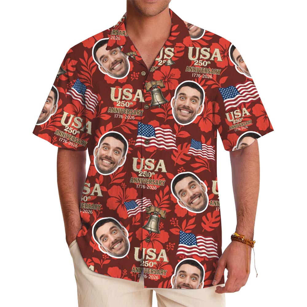 USA 250th Anniversary Patriotic Hawaiian Shirt With Custom Face - variant image 1
