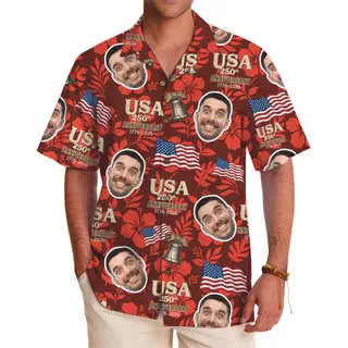 USA 250th Anniversary Patriotic Hawaiian Shirt With Custom Face