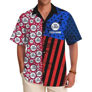 Custom Logo American Flag Button Up Shirt With Name