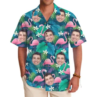 Custom Face Flamingo Tropical Hawaiian Shirt With Preview