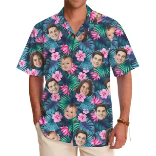 Custom Face Tropical Floral Hawaiian Shirt with Live Preview