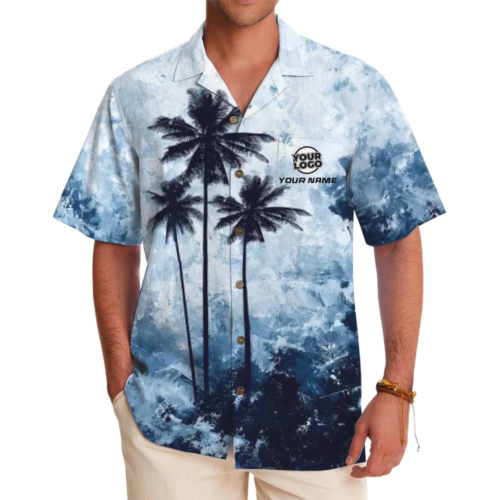 Custom Ocean Palm Tree Hawaiian Shirt with Logo - variant image 1
