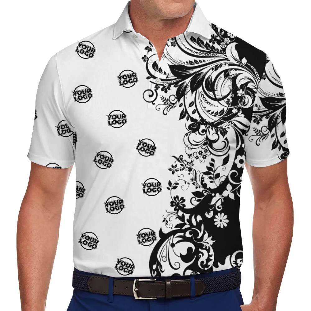 Custom Branded Polo Shirt with All-Over Logo Print - variant image 1
