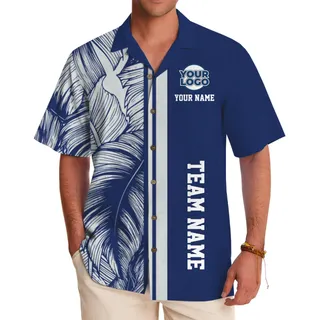 Elegant Leaf Design Hawaiian Shirt with Custom Team Name and Logo