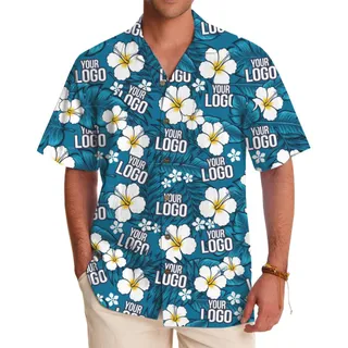 Custom Logo Blue Hibiscus Paradise Hawaiian Shirt
