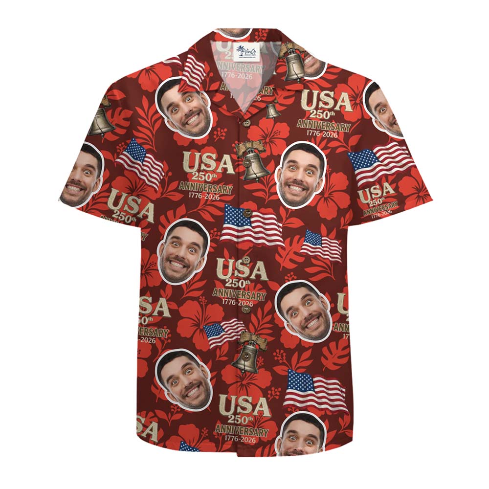 USA 250th Anniversary Patriotic Hawaiian Shirt With Custom Face