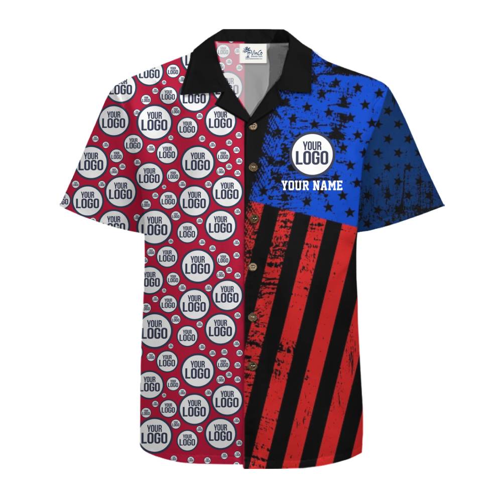 Custom Logo American Flag Button Up Shirt With Name