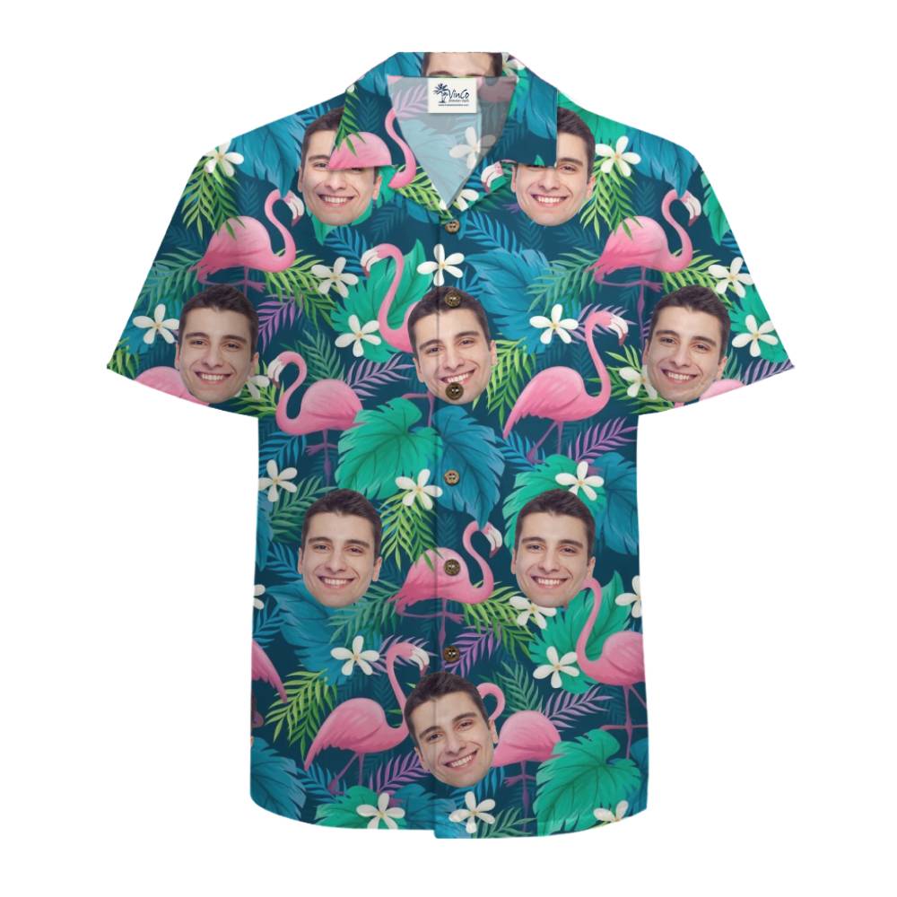 Custom Face Flamingo Tropical Hawaiian Shirt With Preview