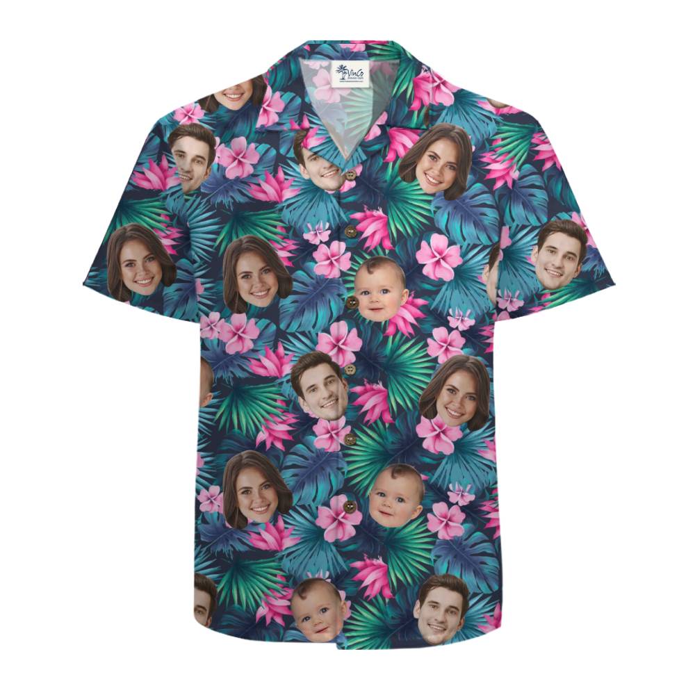 Custom Face Tropical Floral Hawaiian Shirt with Live Preview