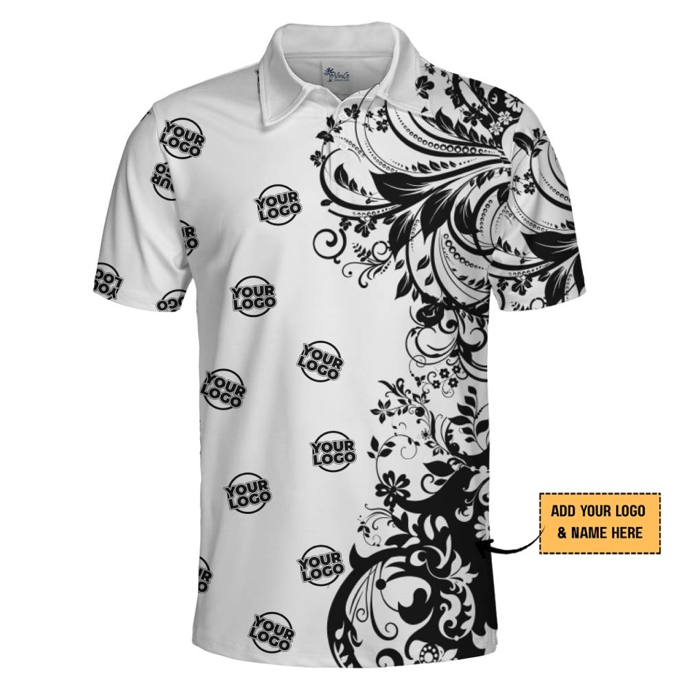 Custom Branded Polo Shirt with All-Over Logo Print