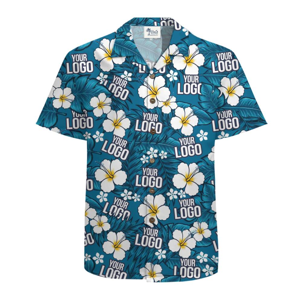Custom Logo Blue Hibiscus Paradise Hawaiian Shirt