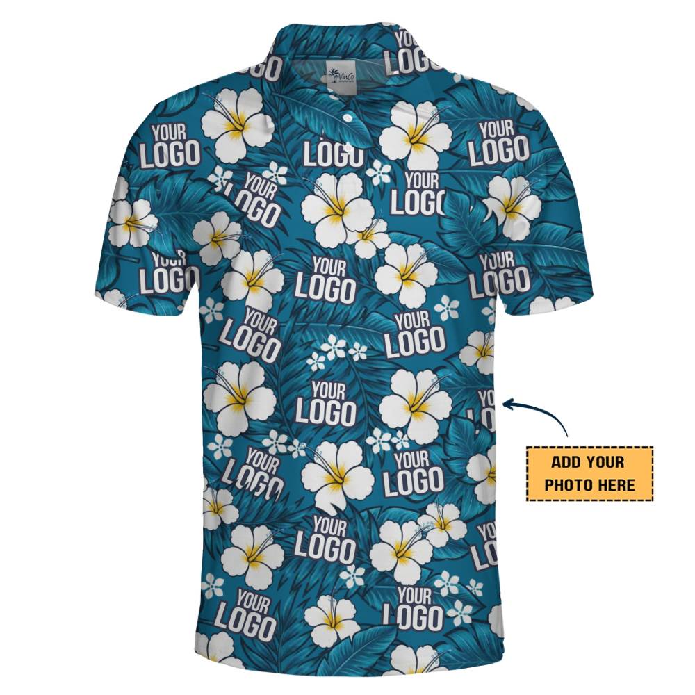 Summer Ocean Floral Custom Logo Polo Shirt