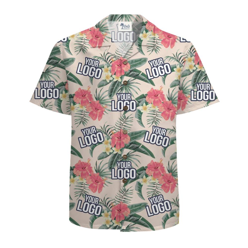 Custom Logo Hibiscus Paradise Hawaiian Shirt With Coconut Button