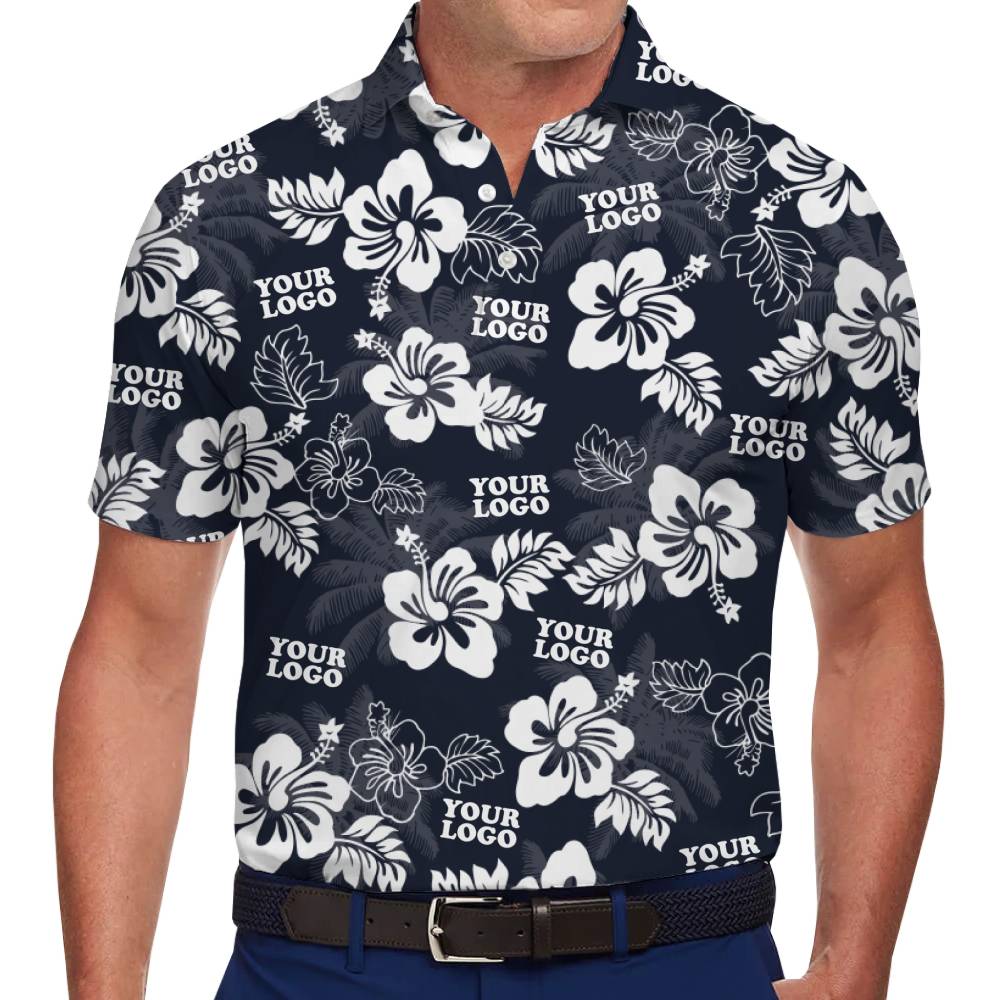 Custom Logo Bold Hibiscus Bloom Polo Shirt With Preview - variant image 1