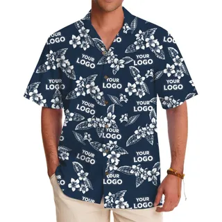 Custom Logo Coastal Flower Hawaiian Shirt With Live Preview