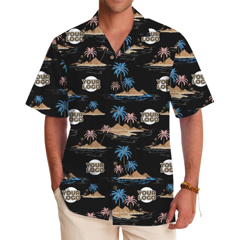 Custom Logo Hawaiian Shirt with Palm Tree and Beach Design - variant image 1