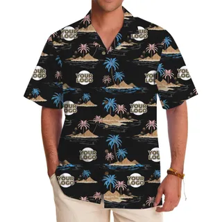 Custom Logo Hawaiian Shirt with Palm Tree and Beach Design