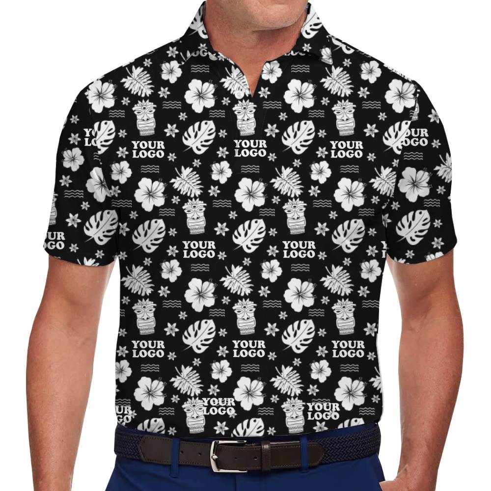 Hawaiian-Inspired Custom Polo Shirt with Floral and Logo Placement - variant image 1
