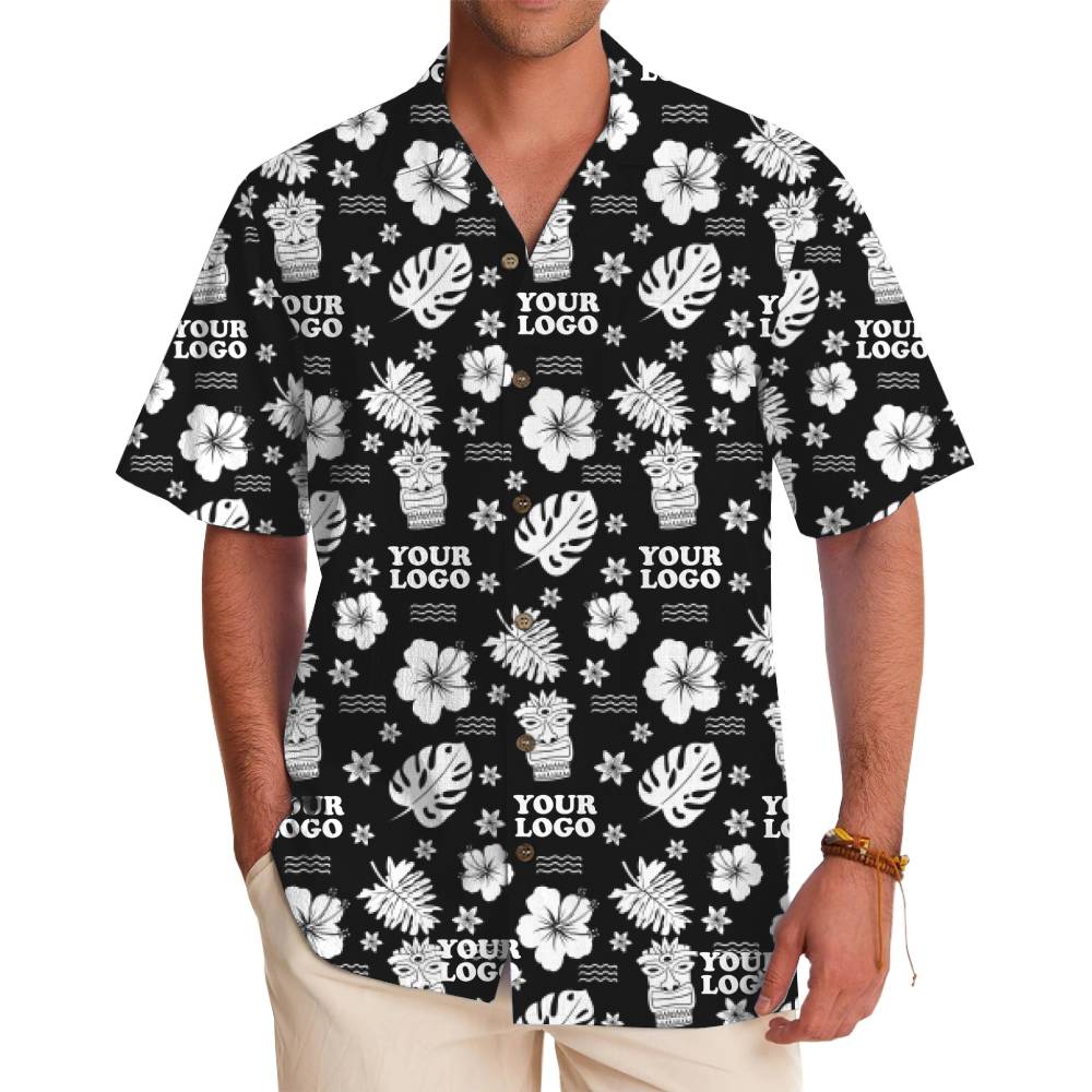 Custom Black Tropical Shirt with Monochrome Island Graphics and Logo - variant image 1