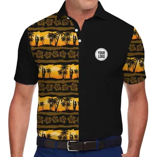 Stylish Sunset and Floral Polo Shirt with Custom Logo Integration