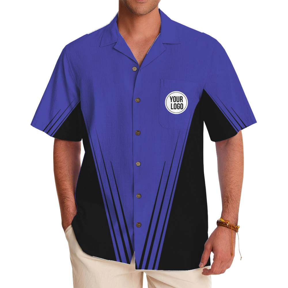 Personalized Two-Tone Blue Bowling Shirt with Logo Printing - variant image 1