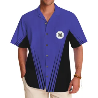 Personalized Two-Tone Blue Bowling Shirt with Logo Printing