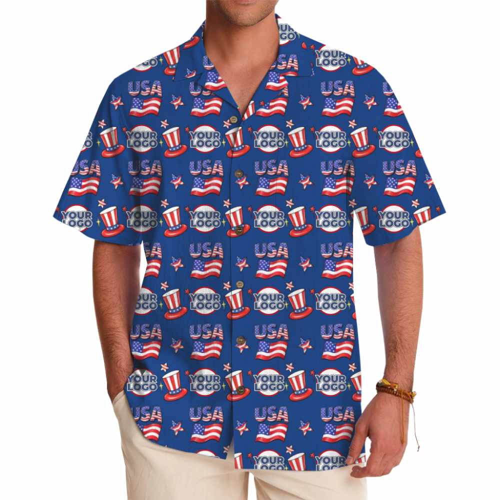 Vibrant American Flag Hawaiian Shirt with Custom Logo - variant image 1