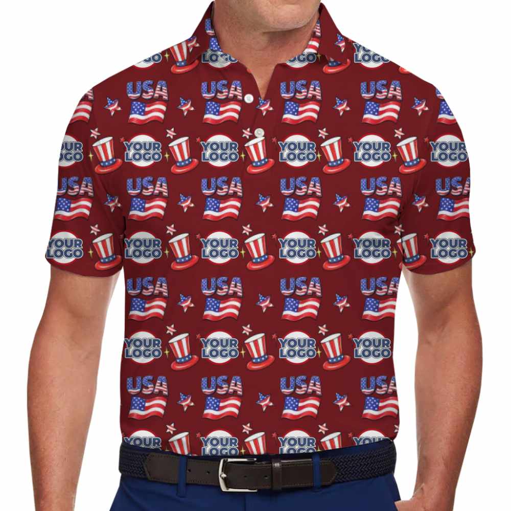 Custom Bold Patriotic Themed Polo Shirt with All Over Logo Design - variant image 1
