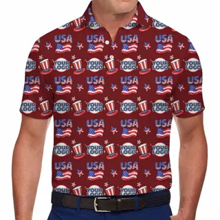 Custom Bold Patriotic Themed Polo Shirt with All Over Logo Design