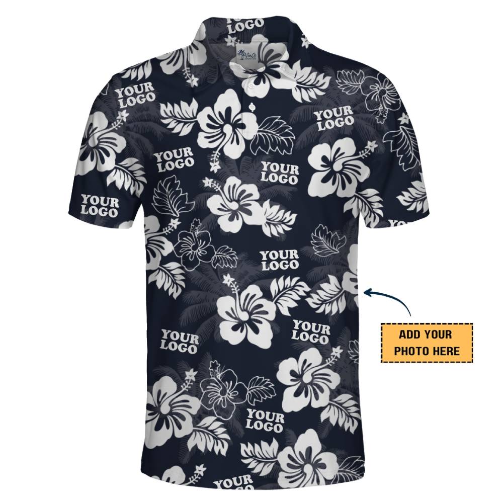 Custom Logo Bold Hibiscus Bloom Polo Shirt With Preview