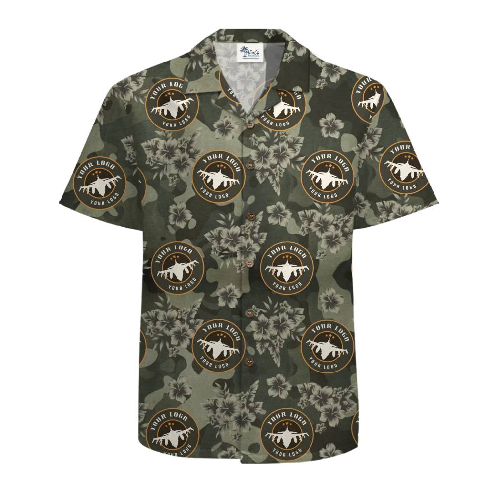 Custom Logo Tropical Camo Hawaiian Shirt With Live Preview