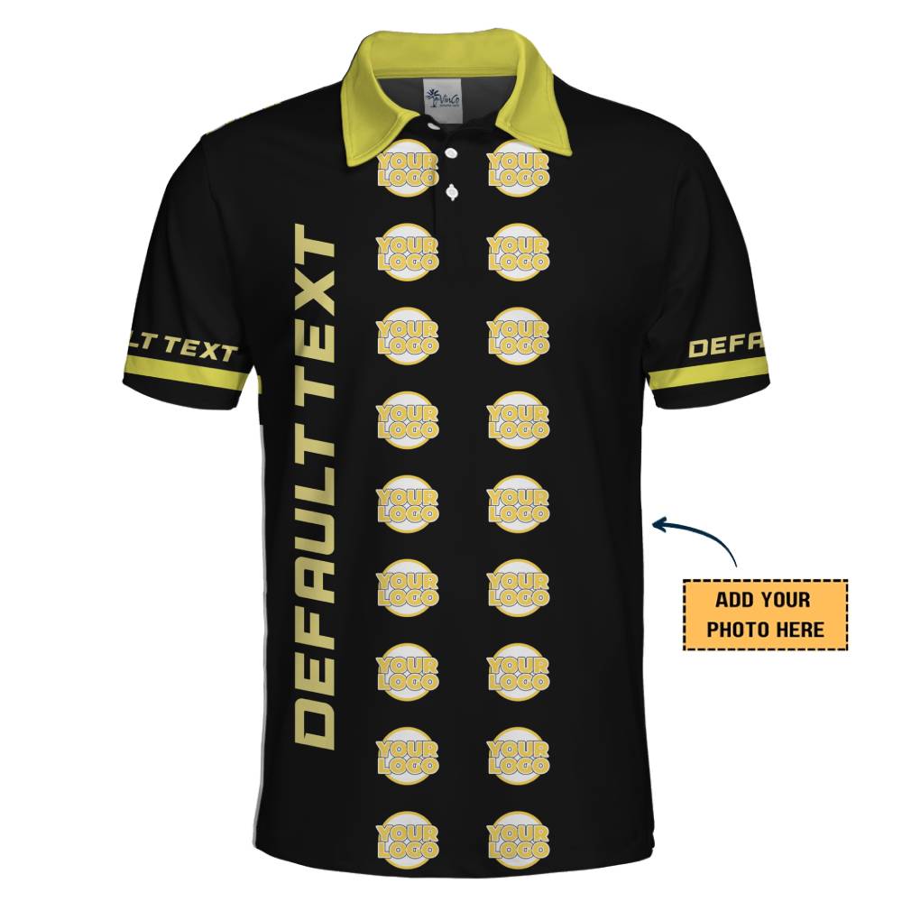 Branded Polo Shirt Featuring Yellow Design Elements and Logo