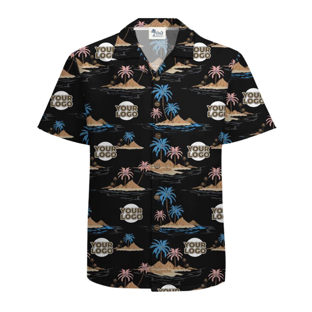 Custom Logo Hawaiian Shirt with Palm Tree and Beach Design
