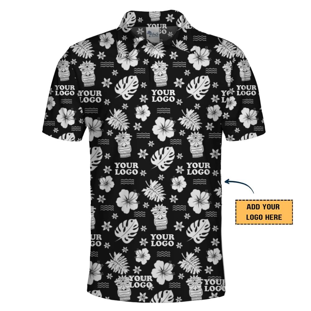 Hawaiian-Inspired Custom Polo Shirt with Floral and Logo Placement