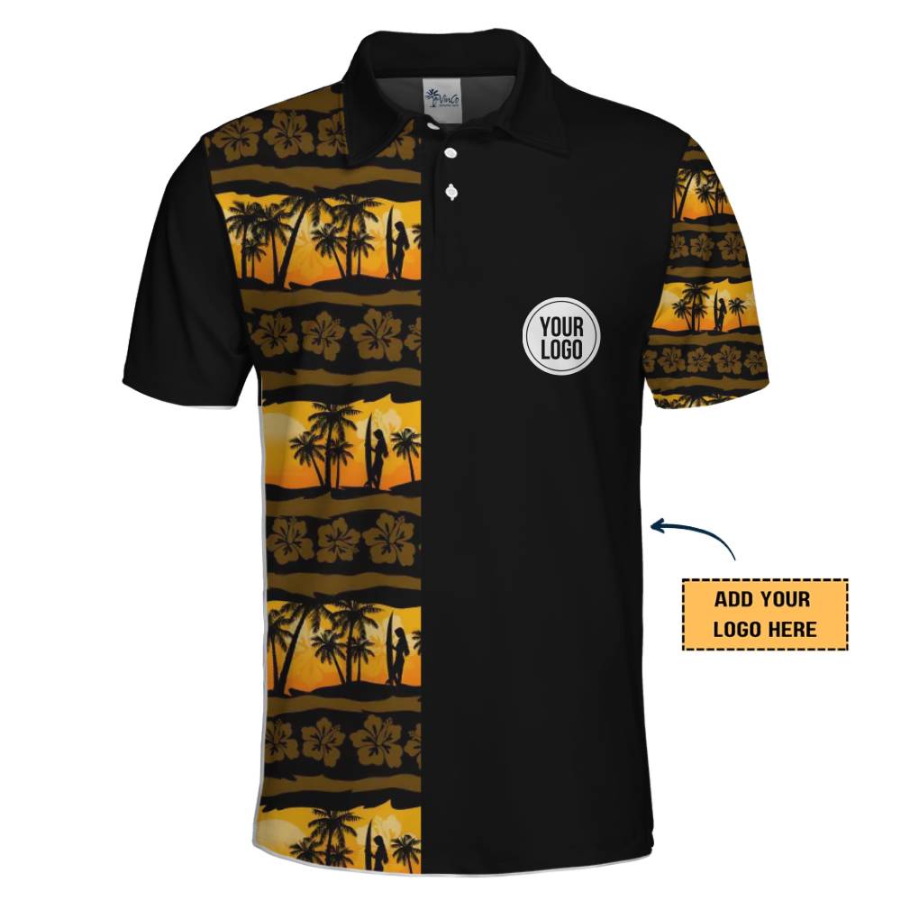 Stylish Sunset and Floral Polo Shirt with Custom Logo Integration