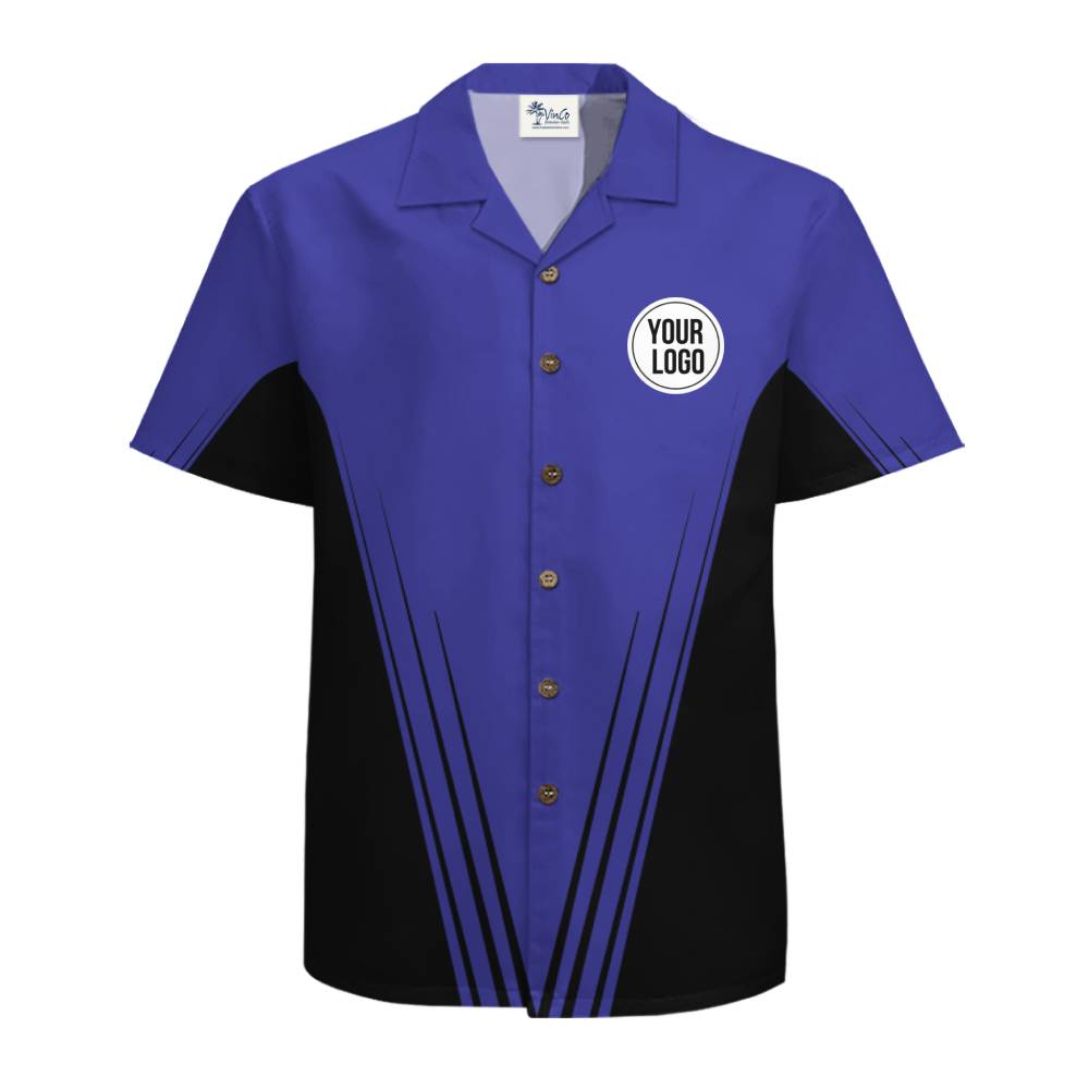 Personalized Two-Tone Blue Bowling Shirt with Logo Printing