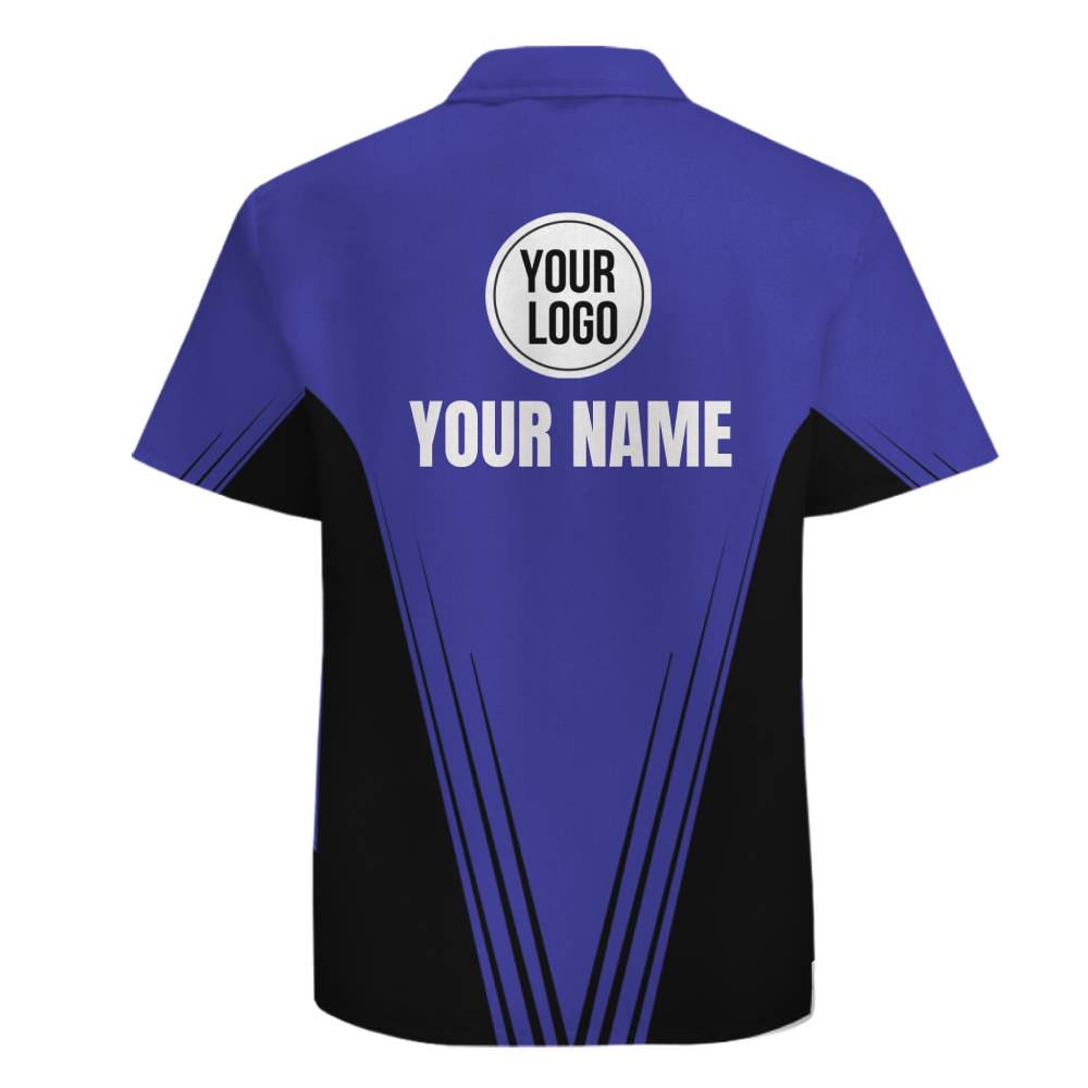 Personalized Two-Tone Blue Bowling Shirt with Logo Printing