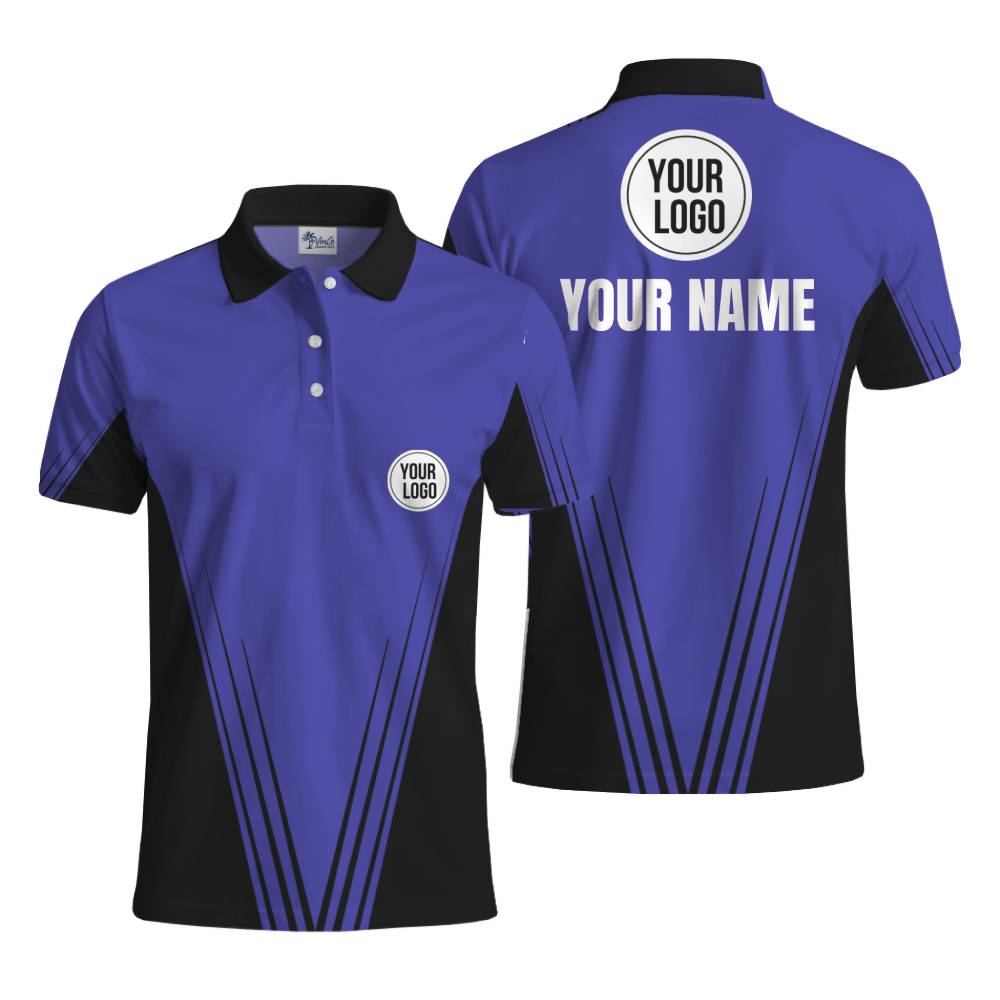 Custom Two-Tone Blue Polo Shirt with Personalized Logo Placement