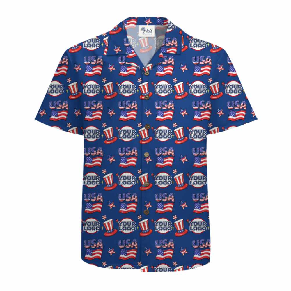 Vibrant American Flag Hawaiian Shirt with Custom Logo
