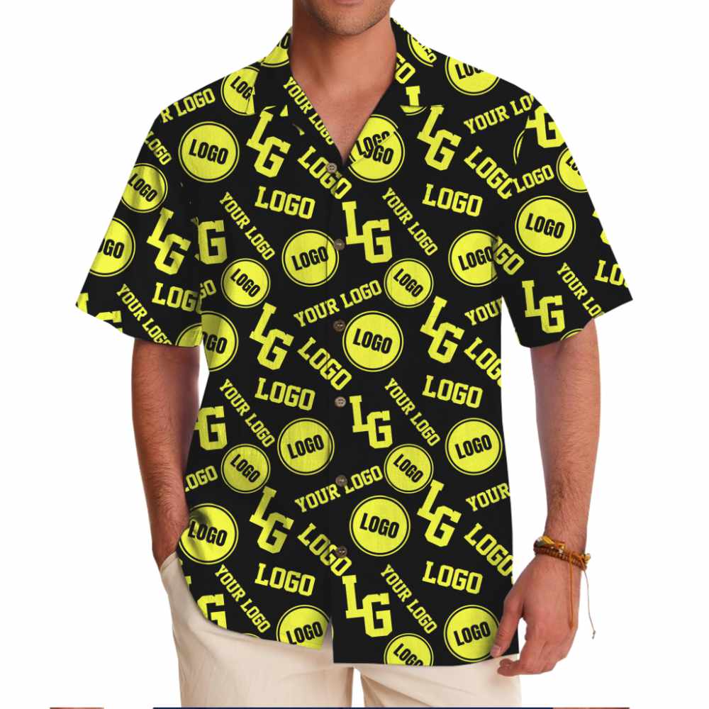 Custom Hawaiian Shirt with All Over Logo Branding Live Preview - variant image 1