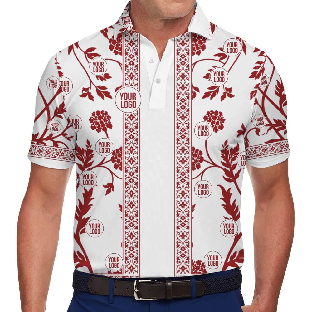 Luxury Red Vine Pattern Polo Shirt with Personalized Logo - variant image 1