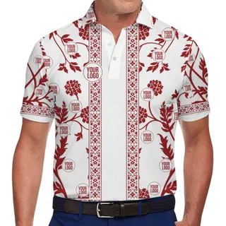 Luxury Red Vine Pattern Polo Shirt with Personalized Logo