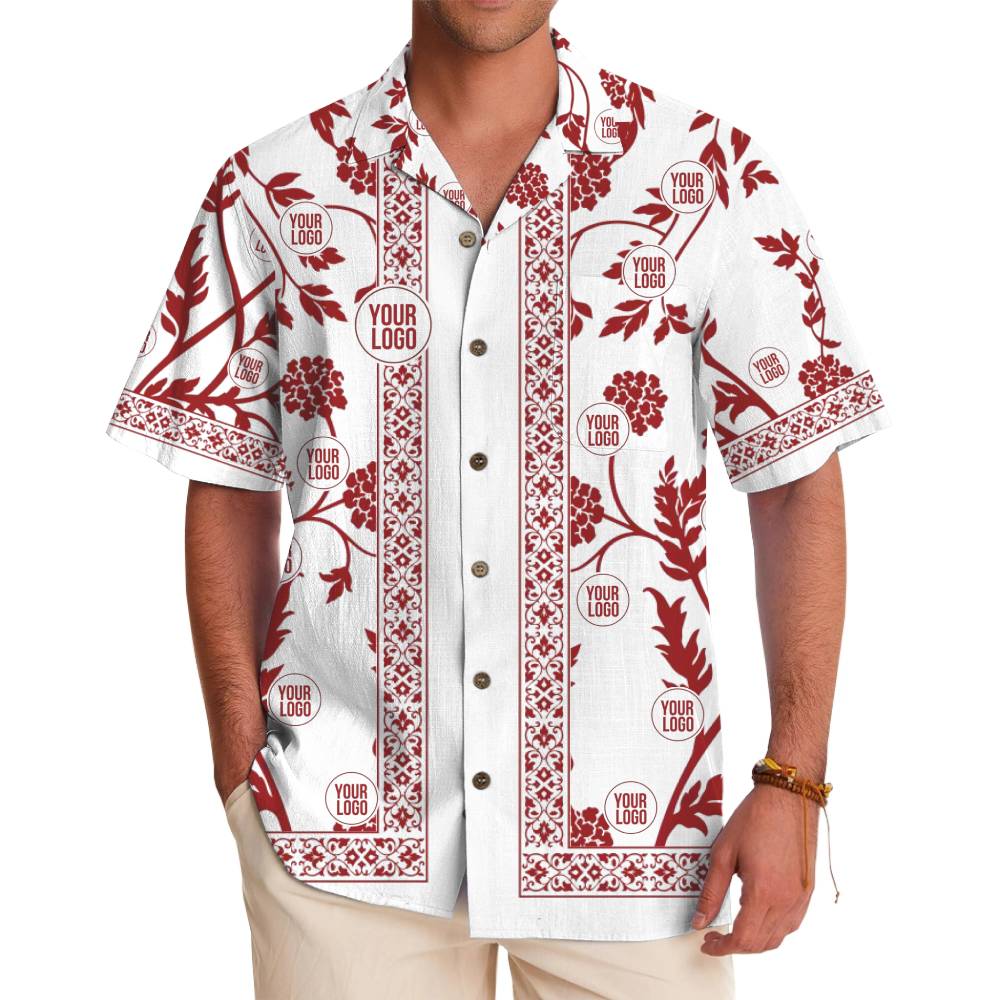 Elegant White Shirt with Red Vines and Personalized Branding - variant image 1